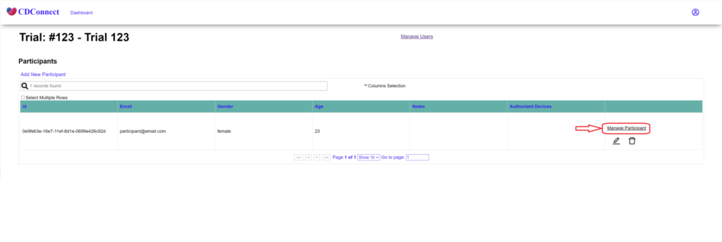 Trial page manage participant