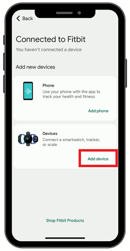 Fitbit add device screen