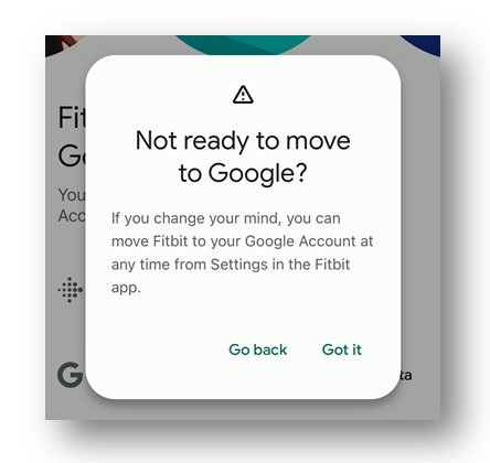 Fitbit to Google confirmation